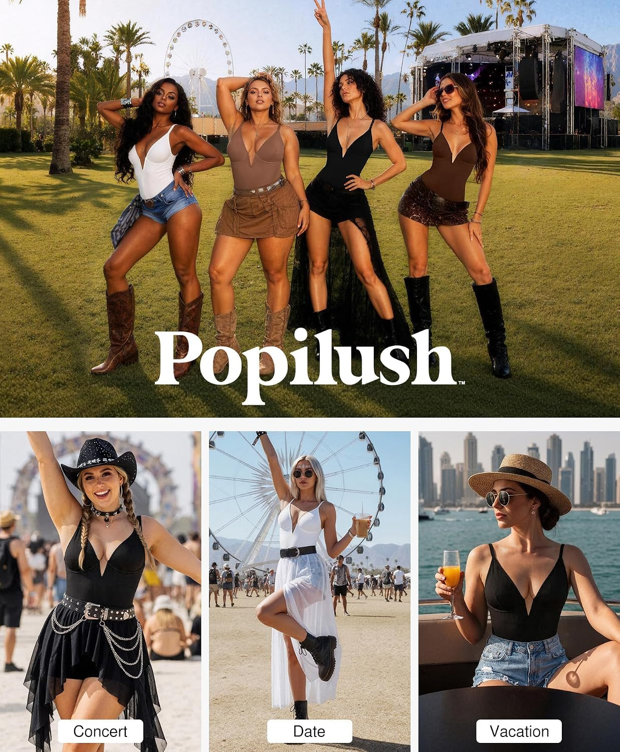 Shapewear Bodysuits for Women - Tummy Control Body Suits for Womens Deep V Corset Tops Thong Concert Outfits