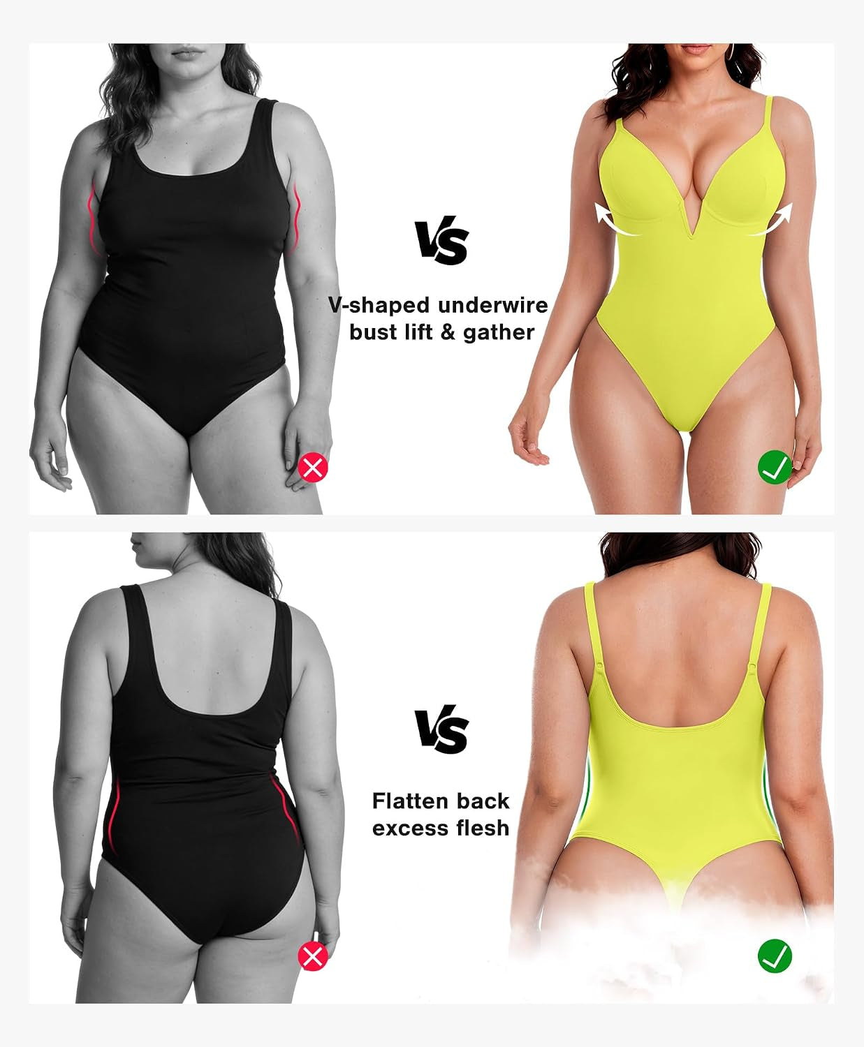 Shapewear Bodysuits for Women - Tummy Control Body Suits for Womens Deep V Corset Tops Thong Concert Outfits