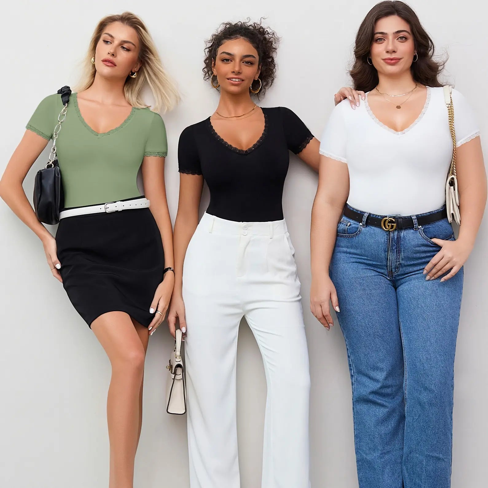 Avidlove Short Sleeve Bodysuit for Women Lace V Neck Body Suits Double Lined Compression Top Essential Feminine Elegance