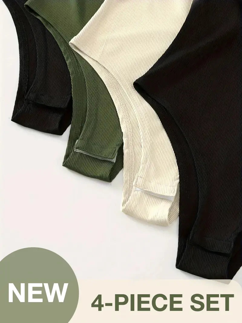 Essential Wardrobe Upgrade: 4-Pack of Stylish Long Sleeve Bodysuits for Women，Solid Crew Neck Bodysuit 4 Pack Casual Comfort the Perfect Gift for Mom and Your Girlfriend (Mother'S Day Special)