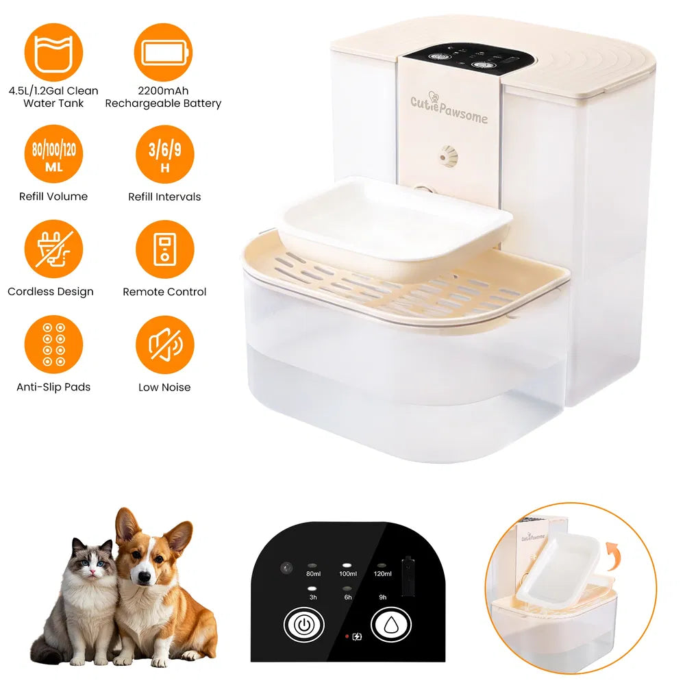 Smart Pet Water Fountain Automatic Cat Water Dispenser 4.5L Cordless Rechargeable Dog Water Fountain Self-Refill With 3 Adjustable Volume 3 Time Intervals Remote Control Cleaning Brush-thumbmail-6