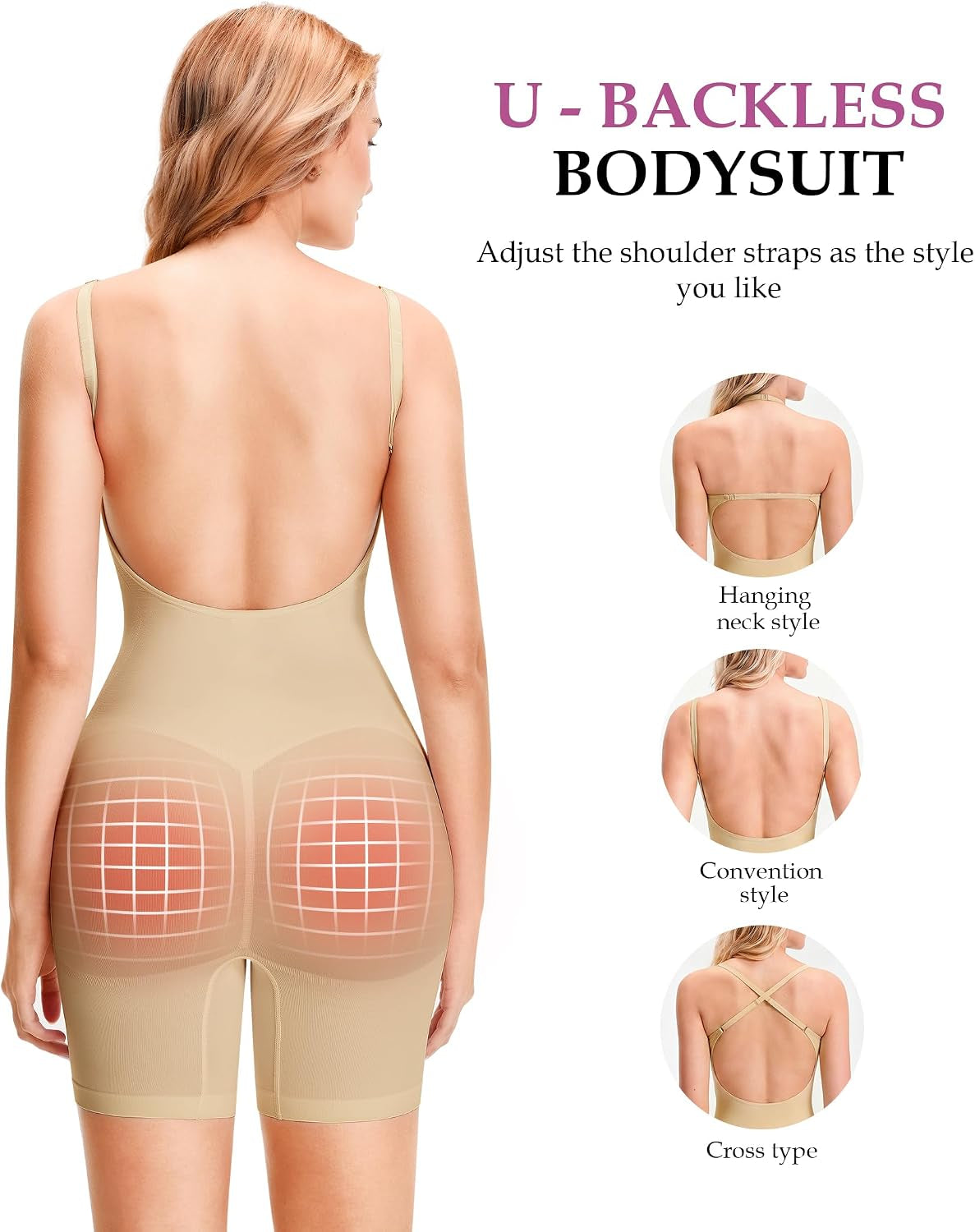 Backless Shapewear Bodysuits for Women Tummy Control Seamless Full Body Suits Jumpsuits Tank Tops