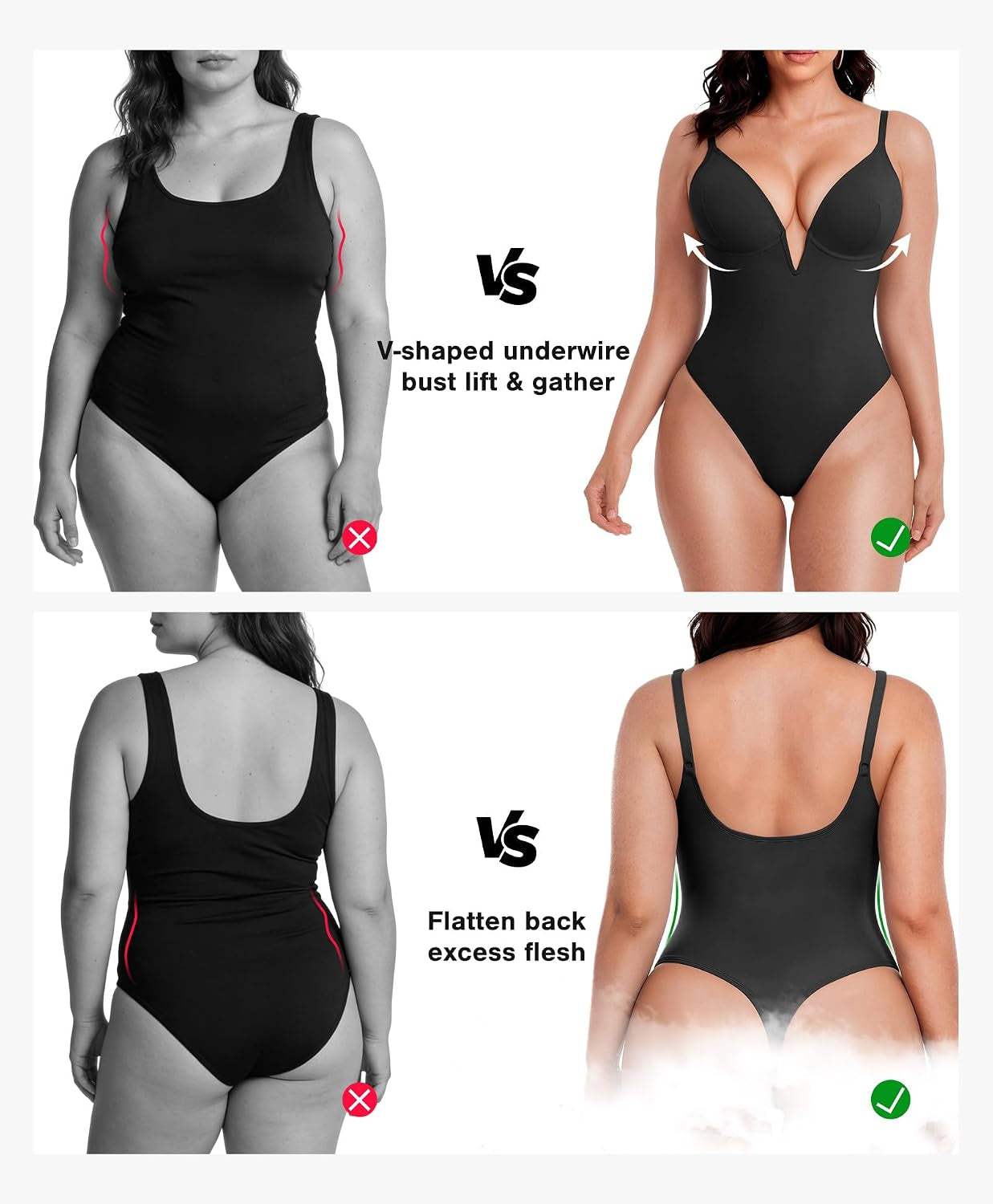 Shapewear Bodysuits for Women - Tummy Control Body Suits for Womens Deep V Corset Tops Thong Concert Outfits