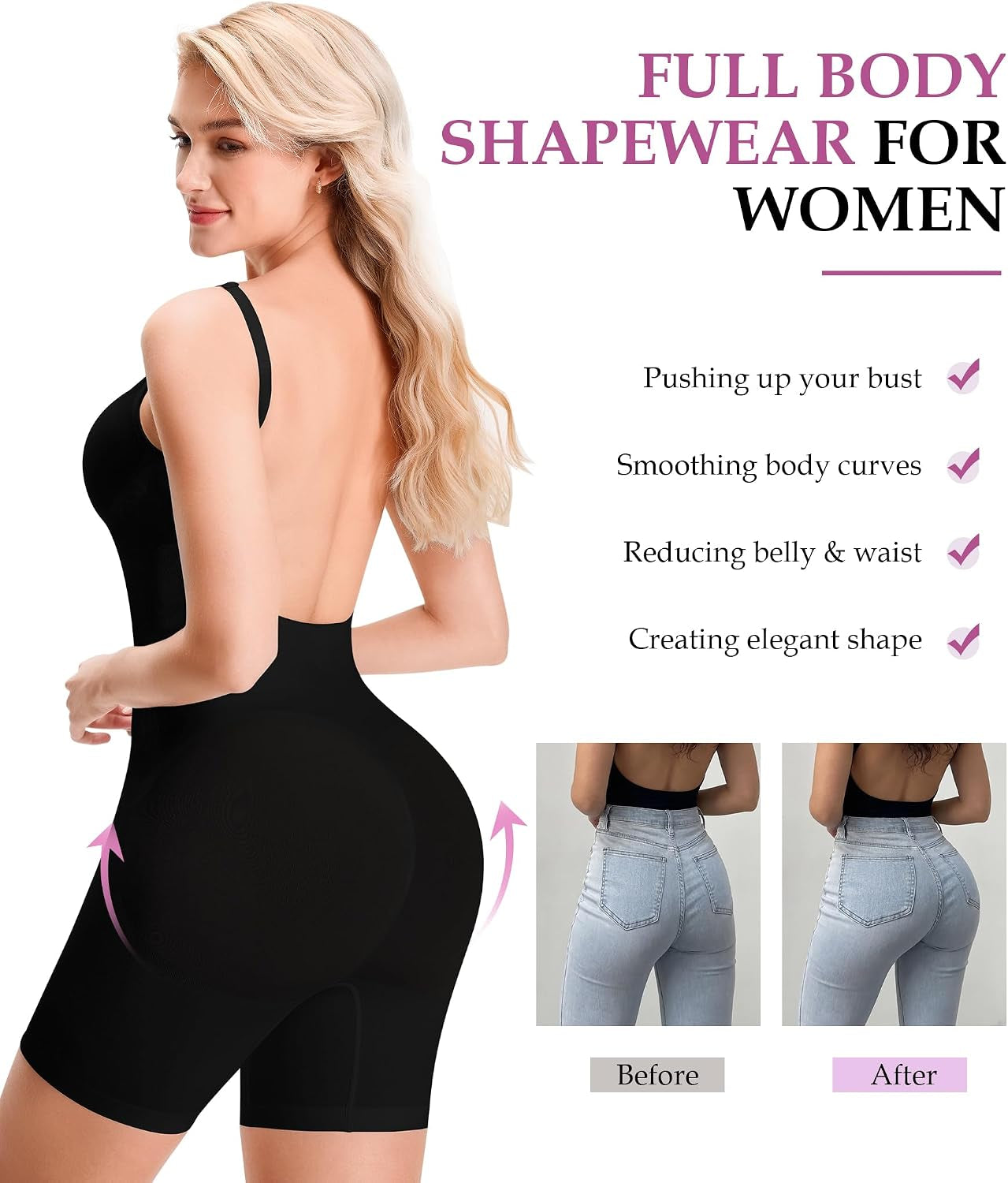 Backless Shapewear Bodysuits for Women Tummy Control Seamless Full Body Suits Jumpsuits Tank Tops