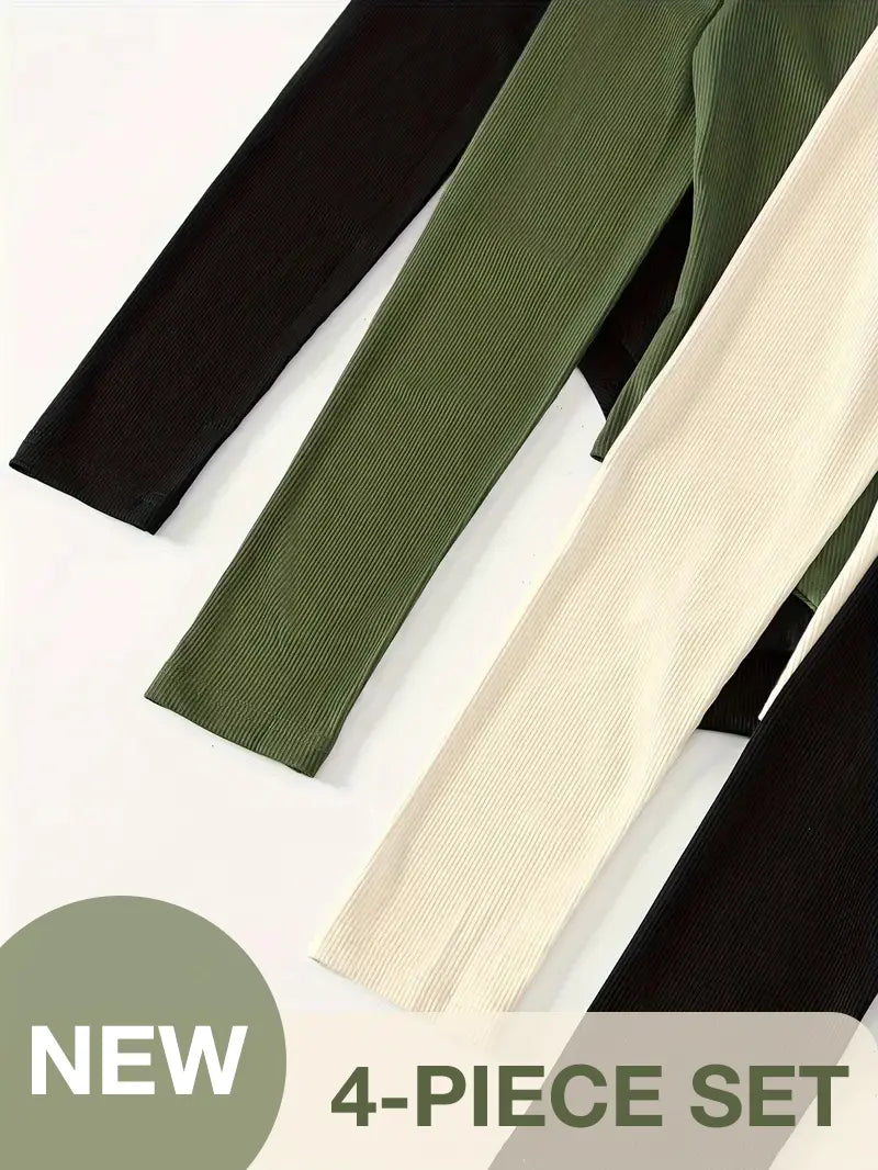Essential Wardrobe Upgrade: 4-Pack of Stylish Long Sleeve Bodysuits for Women，Solid Crew Neck Bodysuit 4 Pack Casual Comfort the Perfect Gift for Mom and Your Girlfriend (Mother'S Day Special)
