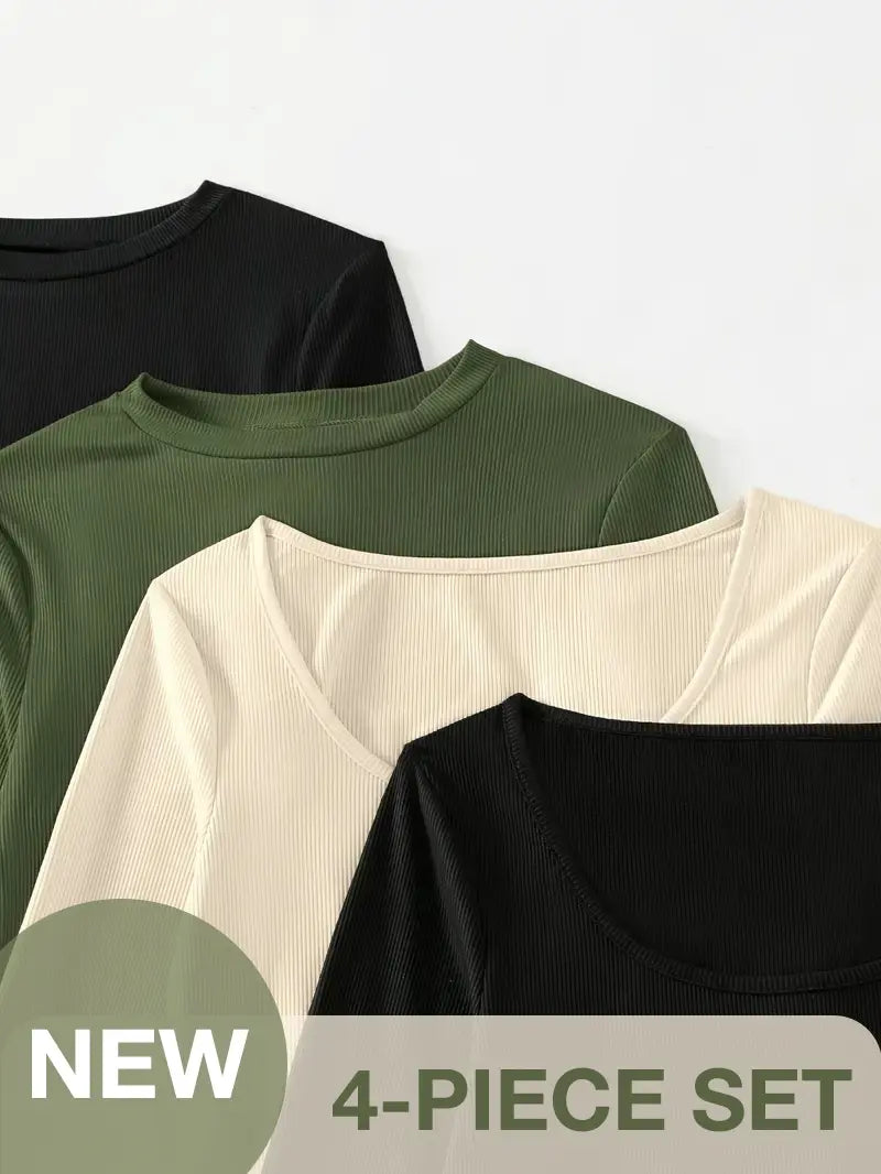 Essential Wardrobe Upgrade: 4-Pack of Stylish Long Sleeve Bodysuits for Women，Solid Crew Neck Bodysuit 4 Pack Casual Comfort the Perfect Gift for Mom and Your Girlfriend (Mother'S Day Special)