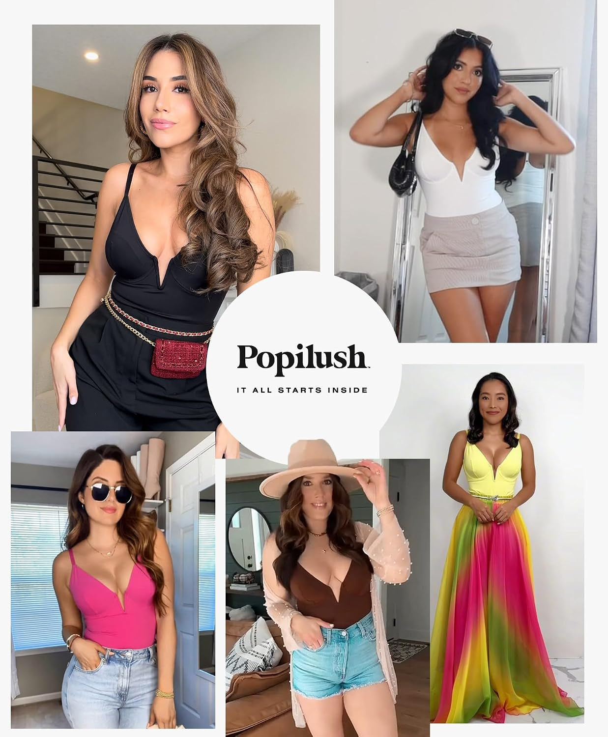 Shapewear Bodysuits for Women - Tummy Control Body Suits for Womens Deep V Corset Tops Thong Concert Outfits