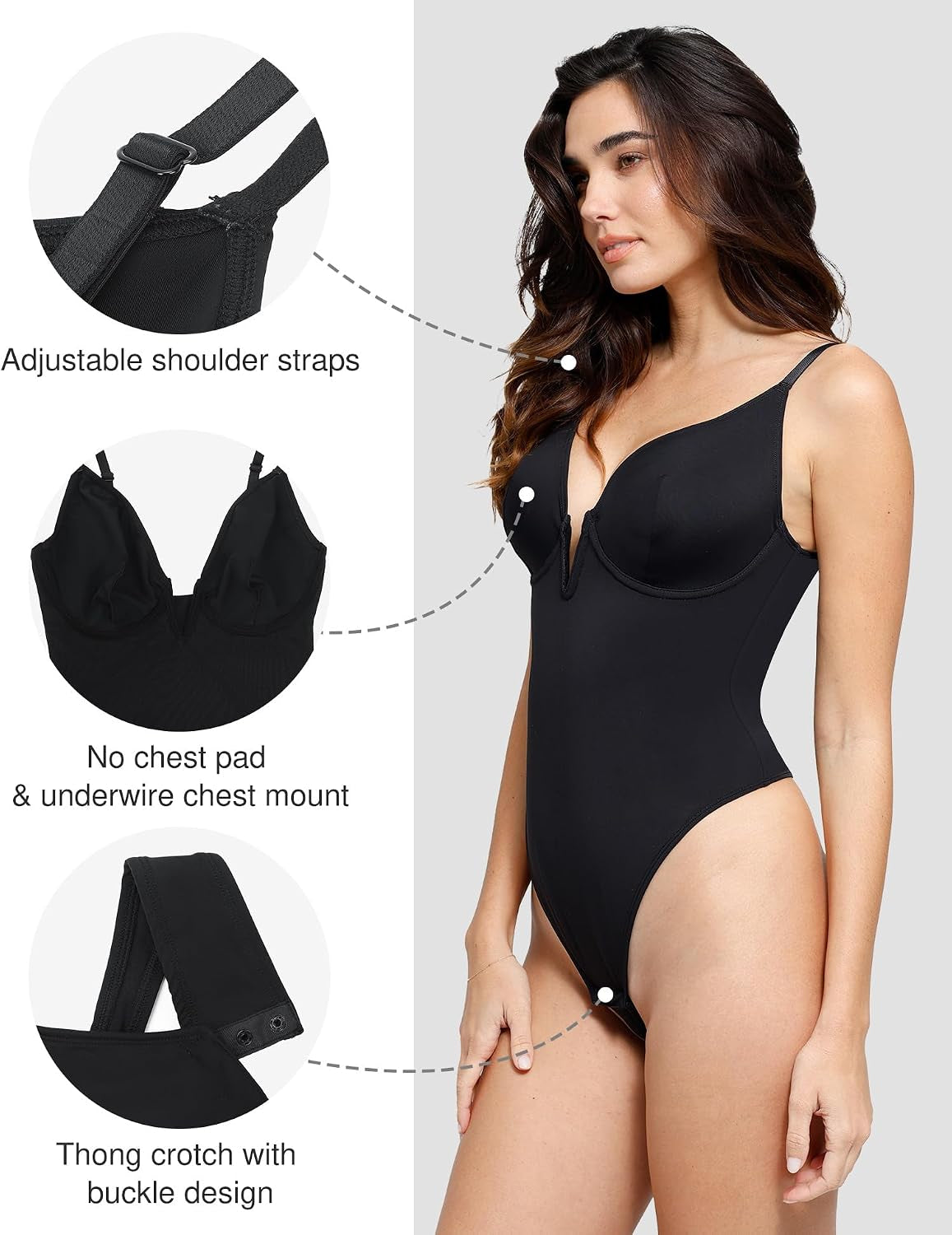 Shapewear Bodysuits for Women - Tummy Control Body Suits for Womens Deep V Corset Tops Thong Concert Outfits