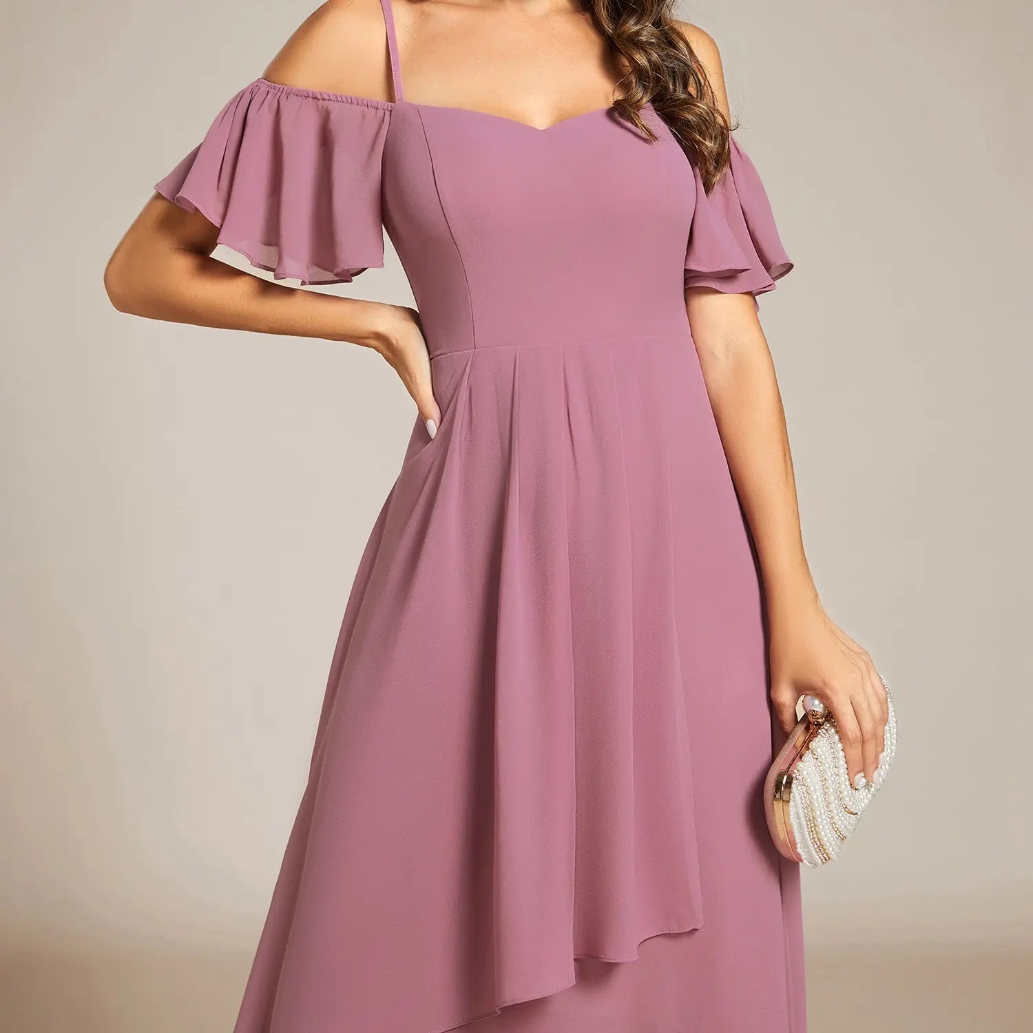 Ever-Pretty 2026 Summer Ruffle Midi Dress – Spaghetti Strap Asymmetrical Hem, Slim Fit for Wedding Guest, Vacation & Party 02103 Boho Bohemian Floral Dress Summer Outfits Floral Print plus Cami Dress Floral Plunge Neck Maxi Dress A-Line Sparkly Prom D