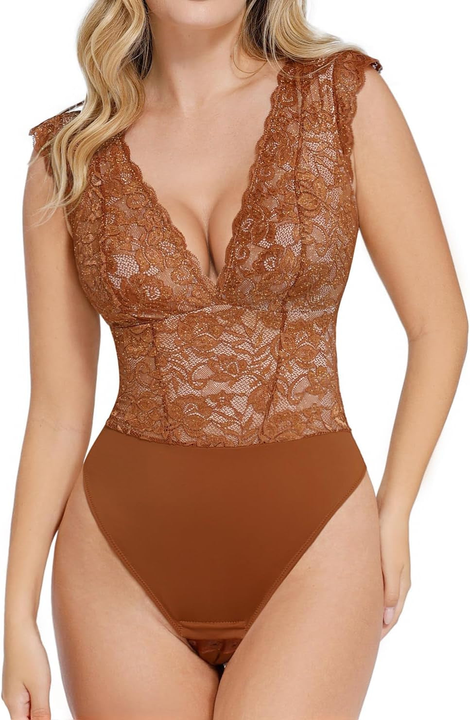 Lace Body Suits Women - Tank Top Thong Shapewear Tummy Control Going Out Tops Deep V Neck Bodysuit