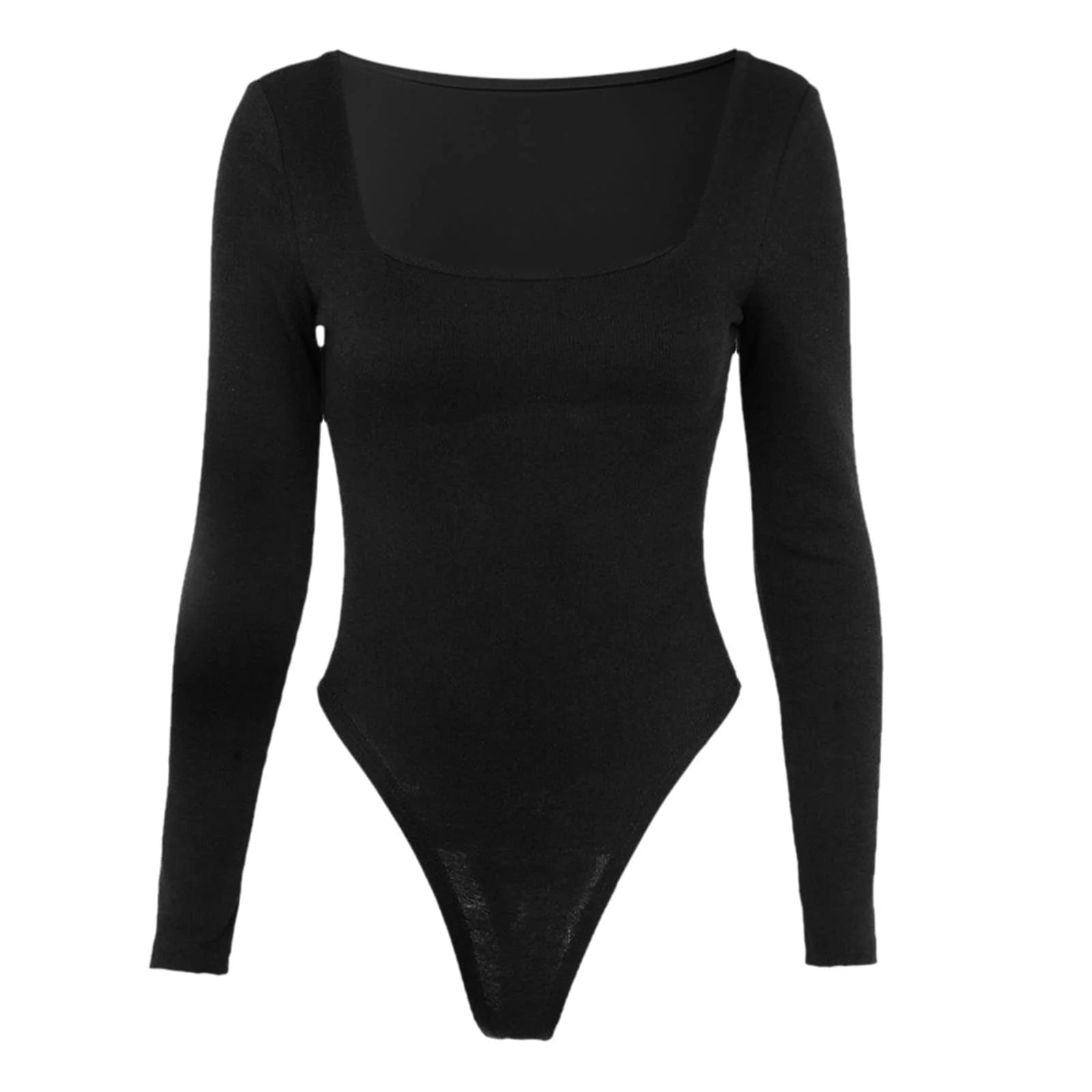 Long Sleeve Bodysuit for Women Black Square Neck Stretchy Sexy Slim Fit Tops Bodysuit Jumpsuit Shapewear