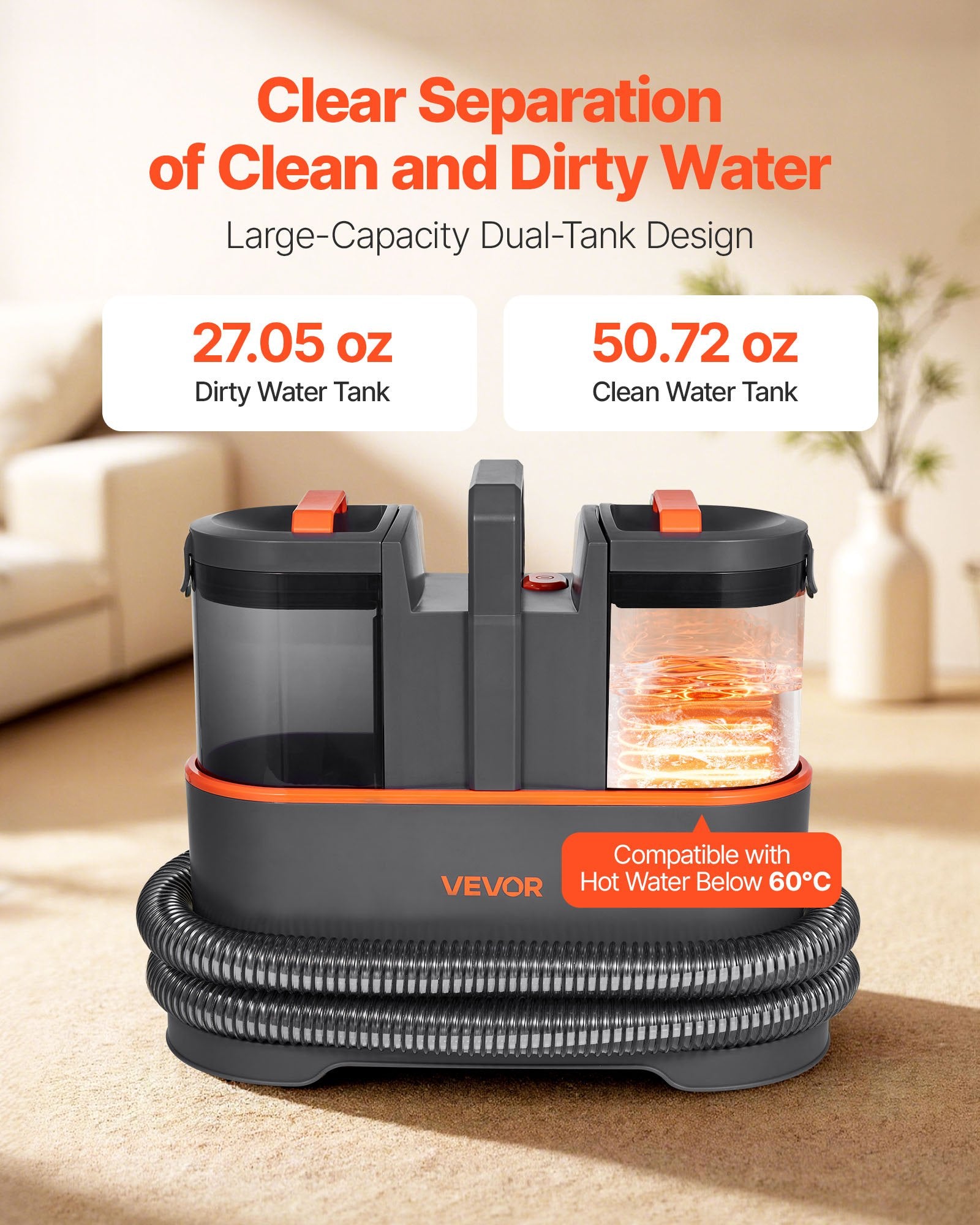 Portable Carpet Cleaner Machine Dual-Water Tank 11.5Kpa Upholstery Cleaner-thumbmail-3