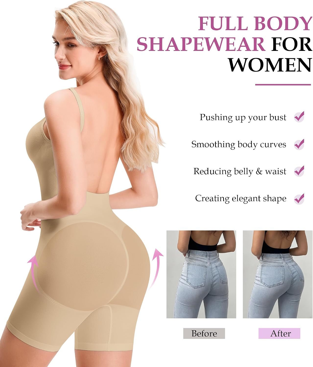 Backless Shapewear Bodysuits for Women Tummy Control Seamless Full Body Suits Jumpsuits Tank Tops