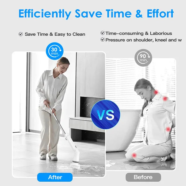 Electric Spin Scrubber Cordless Rechargeable Telescopic Cleaning Brush 6 Replaceable Heads 2 Speed Adjustable Extension Arm Bathroom Tub Tile Floor-thumbmail-5