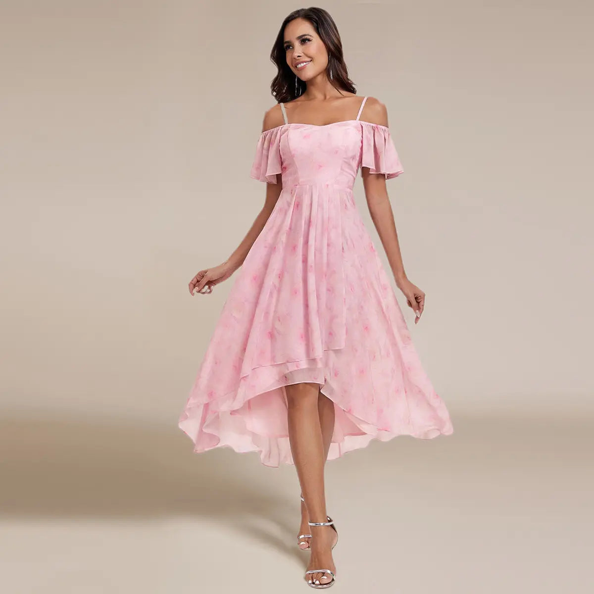Ever-Pretty 2026 Summer Ruffle Midi Dress – Spaghetti Strap Asymmetrical Hem, Slim Fit for Wedding Guest, Vacation & Party 02103 Boho Bohemian Floral Dress Summer Outfits Floral Print plus Cami Dress Floral Plunge Neck Maxi Dress A-Line Sparkly Prom D