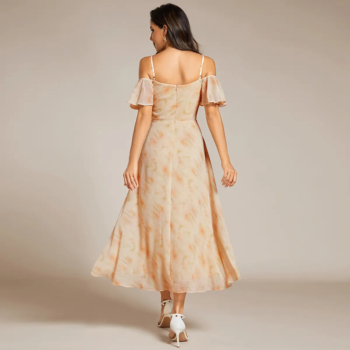 Ever-Pretty 2026 Summer Ruffle Midi Dress – Spaghetti Strap Asymmetrical Hem, Slim Fit for Wedding Guest, Vacation & Party 02103 Boho Bohemian Floral Dress Summer Outfits Floral Print plus Cami Dress Floral Plunge Neck Maxi Dress A-Line Sparkly Prom D