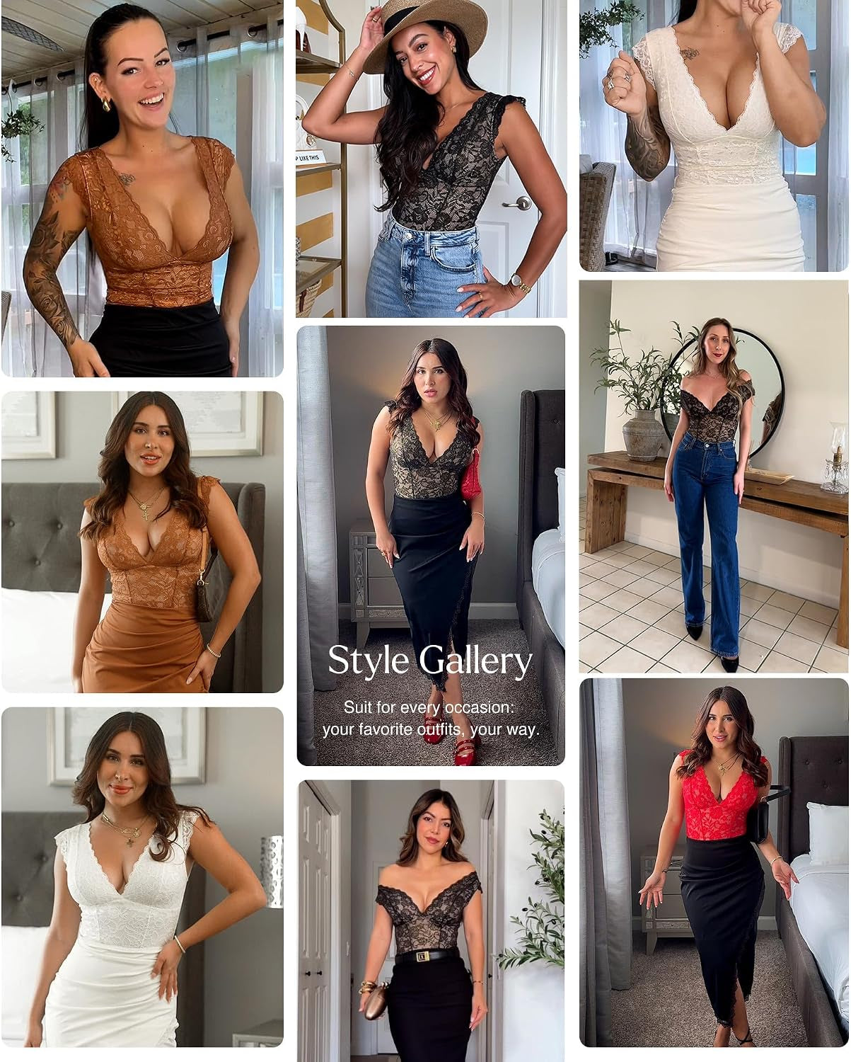 Lace Body Suits Women - Tank Top Thong Shapewear Tummy Control Going Out Tops Deep V Neck Bodysuit