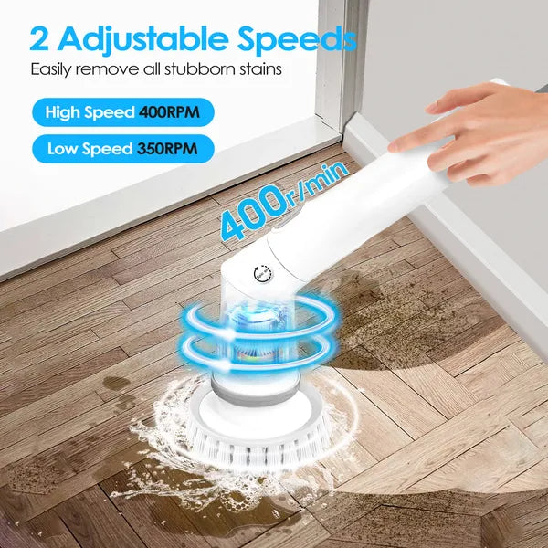 Electric Spin Scrubber Cordless Rechargeable Telescopic Cleaning Brush 6 Replaceable Heads 2 Speed Adjustable Extension Arm Bathroom Tub Tile Floor-thumbmail-3